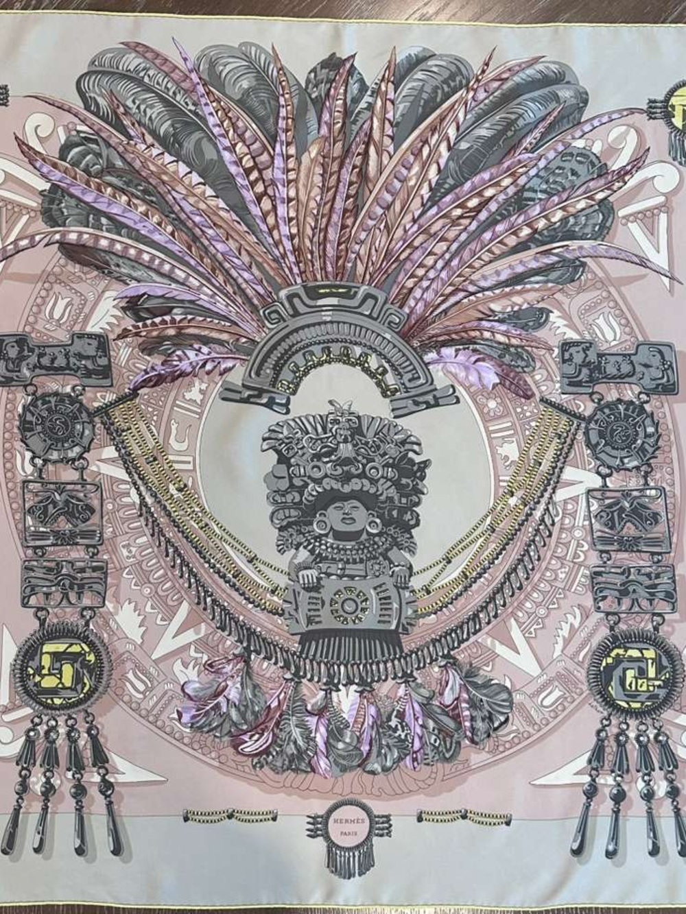 Hermes Silk Scarf Carré 90 Pink Grey Hand Rolled Made in France - Picture 6 of 9